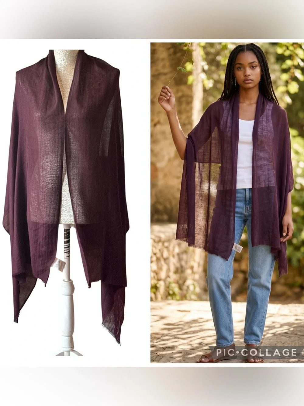 Anthropologie BHLDN Rue Wool Silk Scarf Wrap NWOT Amethyst OS
